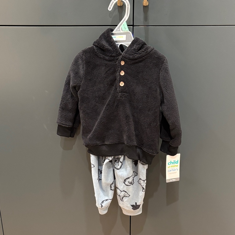 Carter's Black Fleece Hoodie and Gray Animal Print Pants